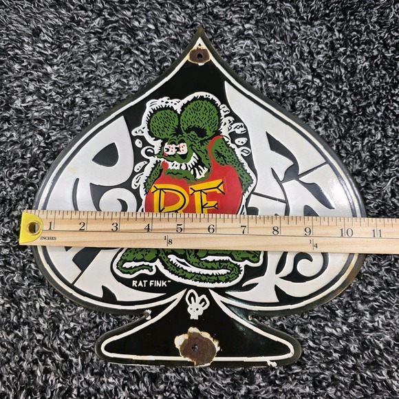 Vintage Rat Fink Porcelain Sign Ed‎ Roth Hot Rod Ace Of Spades Design Gas/Oil - Picture 7 of 12